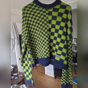 Ragged priest green and navy checkered sweater